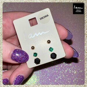✨ 3 Piece Gold-Toned CZ Emerald Earrings NWT by I Am